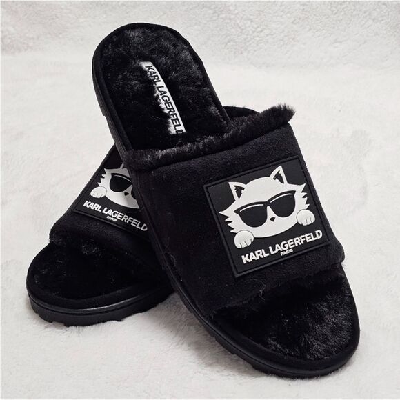 KARL LAGERFELD PARIS SLIPPERS WOMEN’S LOGO W/CAT LOGO & ICONIC KARL LAGERFELD - Picture 2 of 3